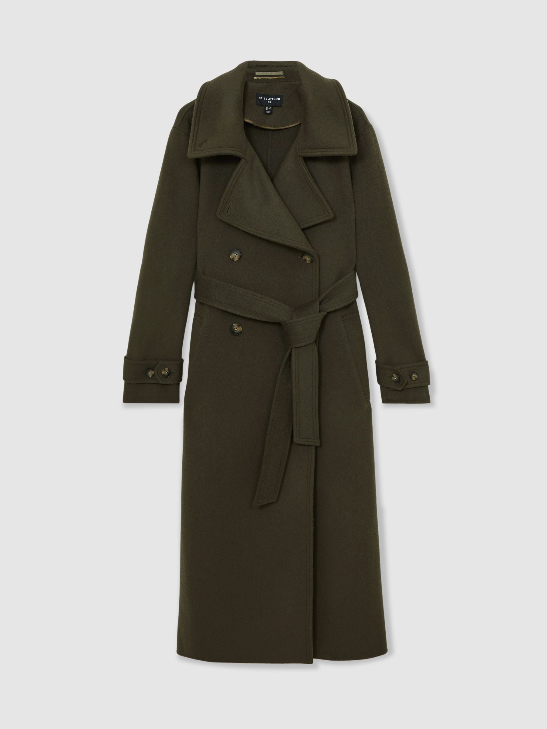 Scarlett Atelier Wool Belted Blindseam Coat in Khaki