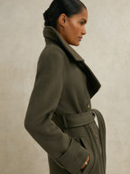 Scarlett Atelier Wool Belted Blindseam Coat in Khaki