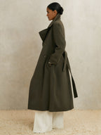 Scarlett Atelier Wool Belted Blindseam Coat in Khaki