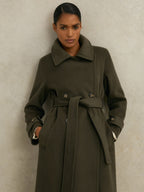 Scarlett Atelier Wool Belted Blindseam Coat in Khaki