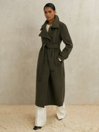 Scarlett Atelier Wool Belted Blindseam Coat in Khaki