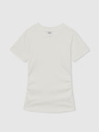 Tess Stretch-Cotton Ruched Ribbed T-Shirt in White