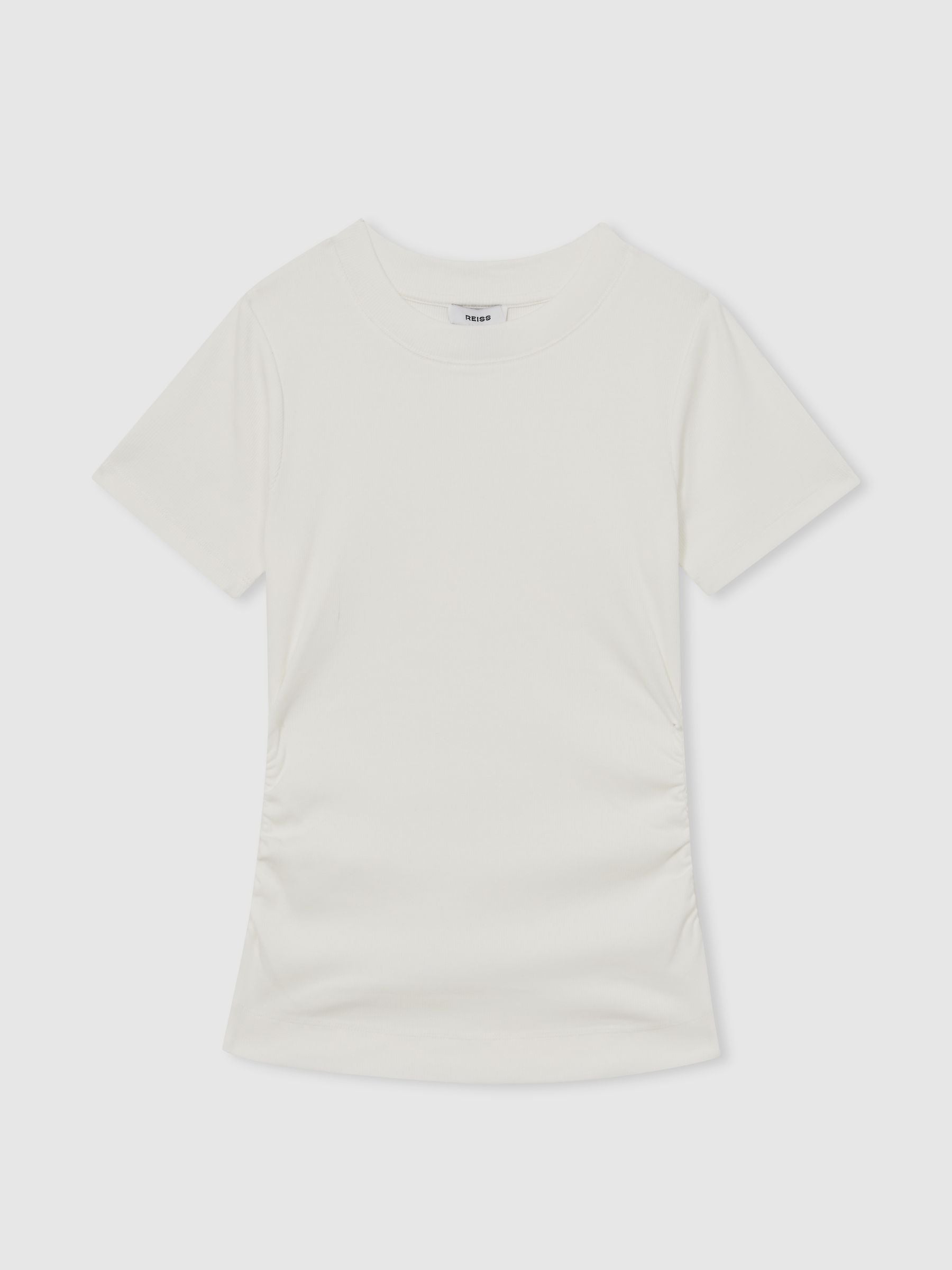 Tess Stretch-Cotton Ruched Ribbed T-Shirt in White