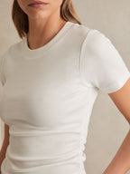 Tess Stretch-Cotton Ruched Ribbed T-Shirt in White
