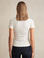 Tess Stretch-Cotton Ruched Ribbed T-Shirt in White