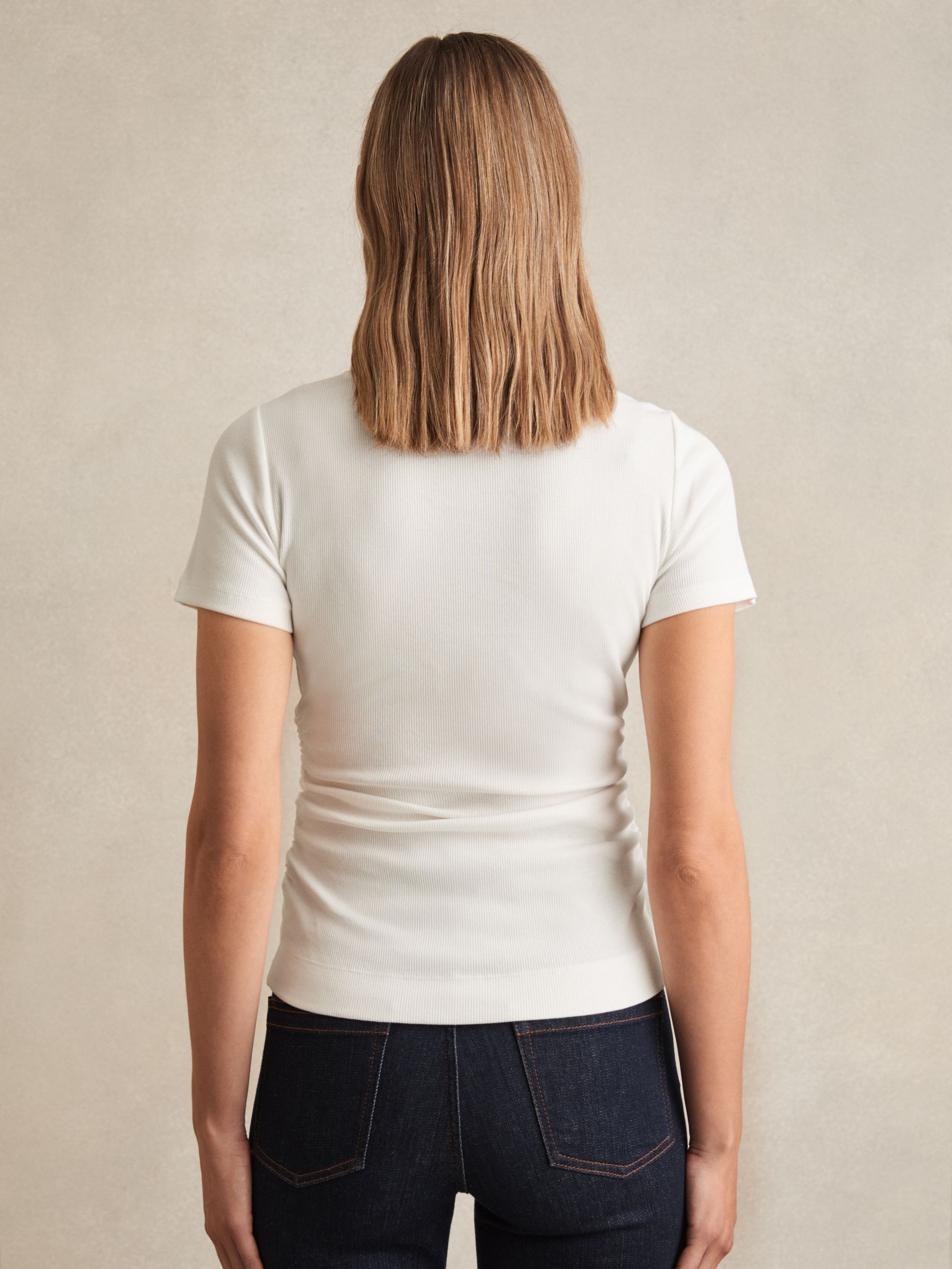 Tess Stretch-Cotton Ruched Ribbed T-Shirt in White