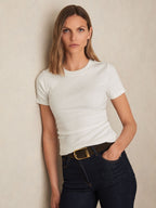 Tess Stretch-Cotton Ruched Ribbed T-Shirt in White