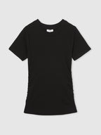 Tess Stretch-Cotton Ruched Ribbed T-Shirt in Black