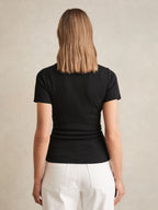 Tess Stretch-Cotton Ruched Ribbed T-Shirt in Black