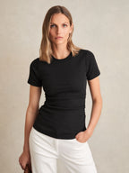 Tess Stretch-Cotton Ruched Ribbed T-Shirt in Black