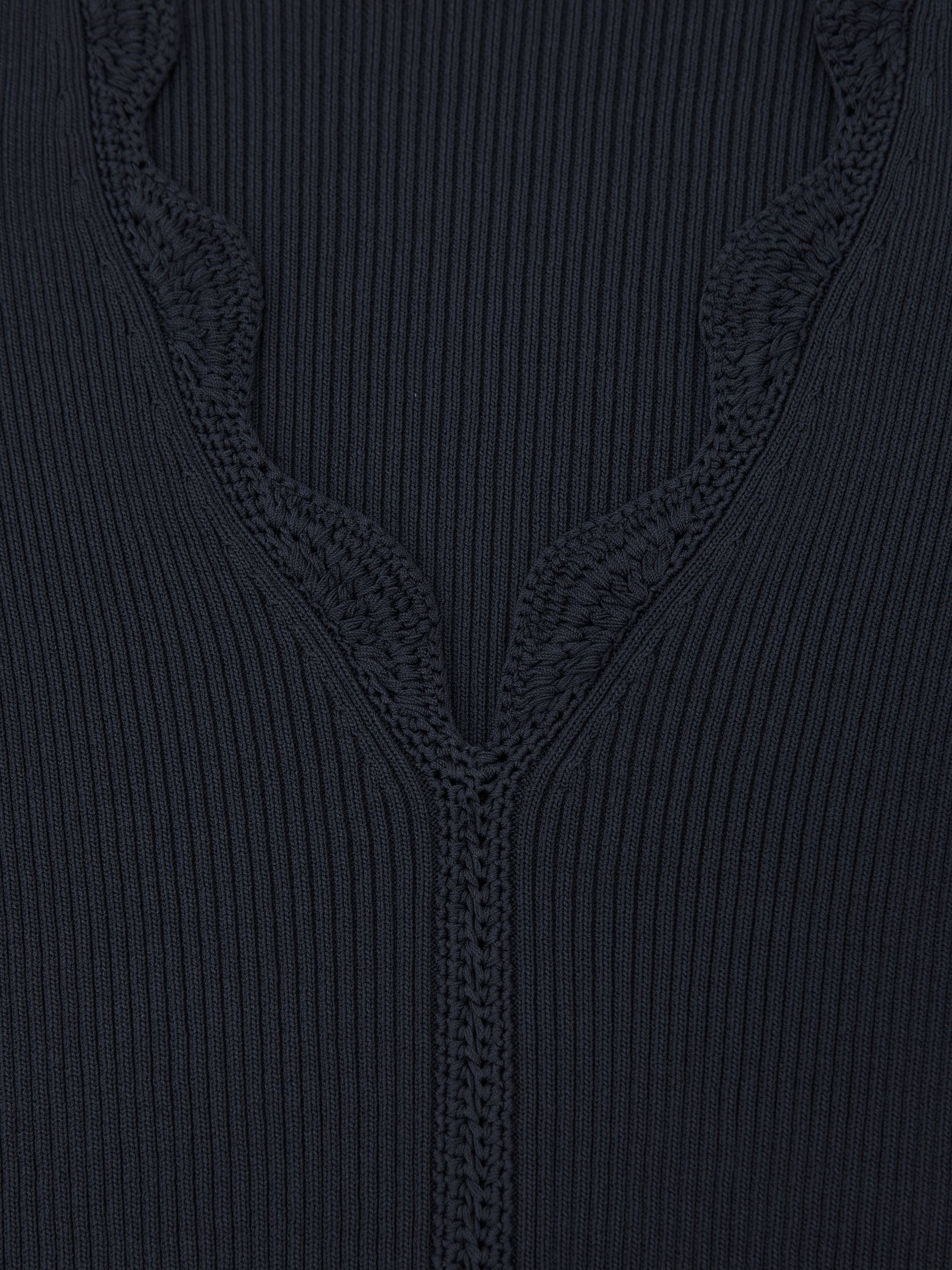 Lara Crochet-Trim Rib-Knit Top in Navy