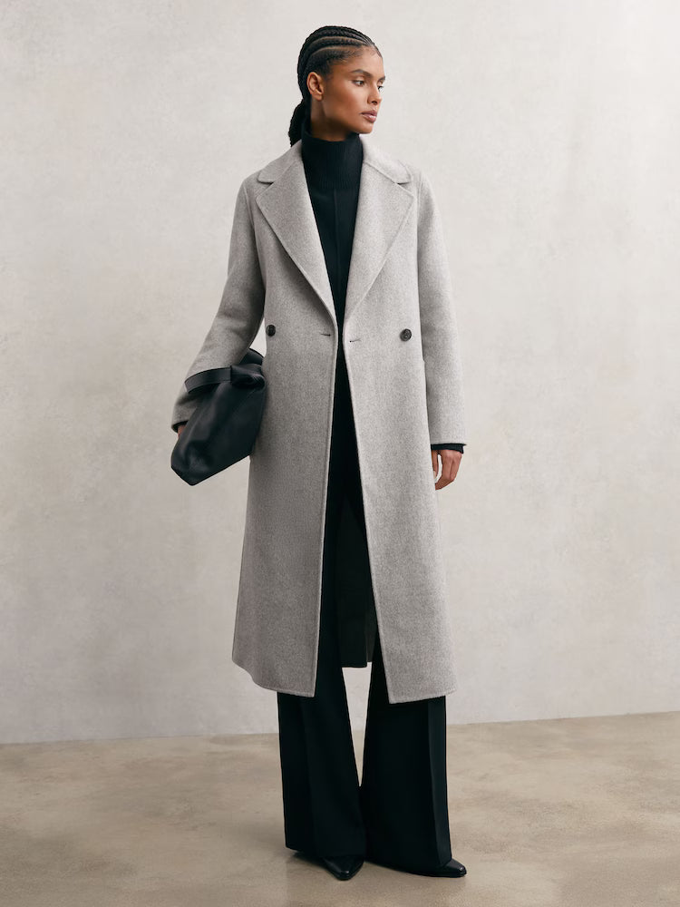 Lucia Wool-Blend Double-Breasted Blindseam Coat in Grey