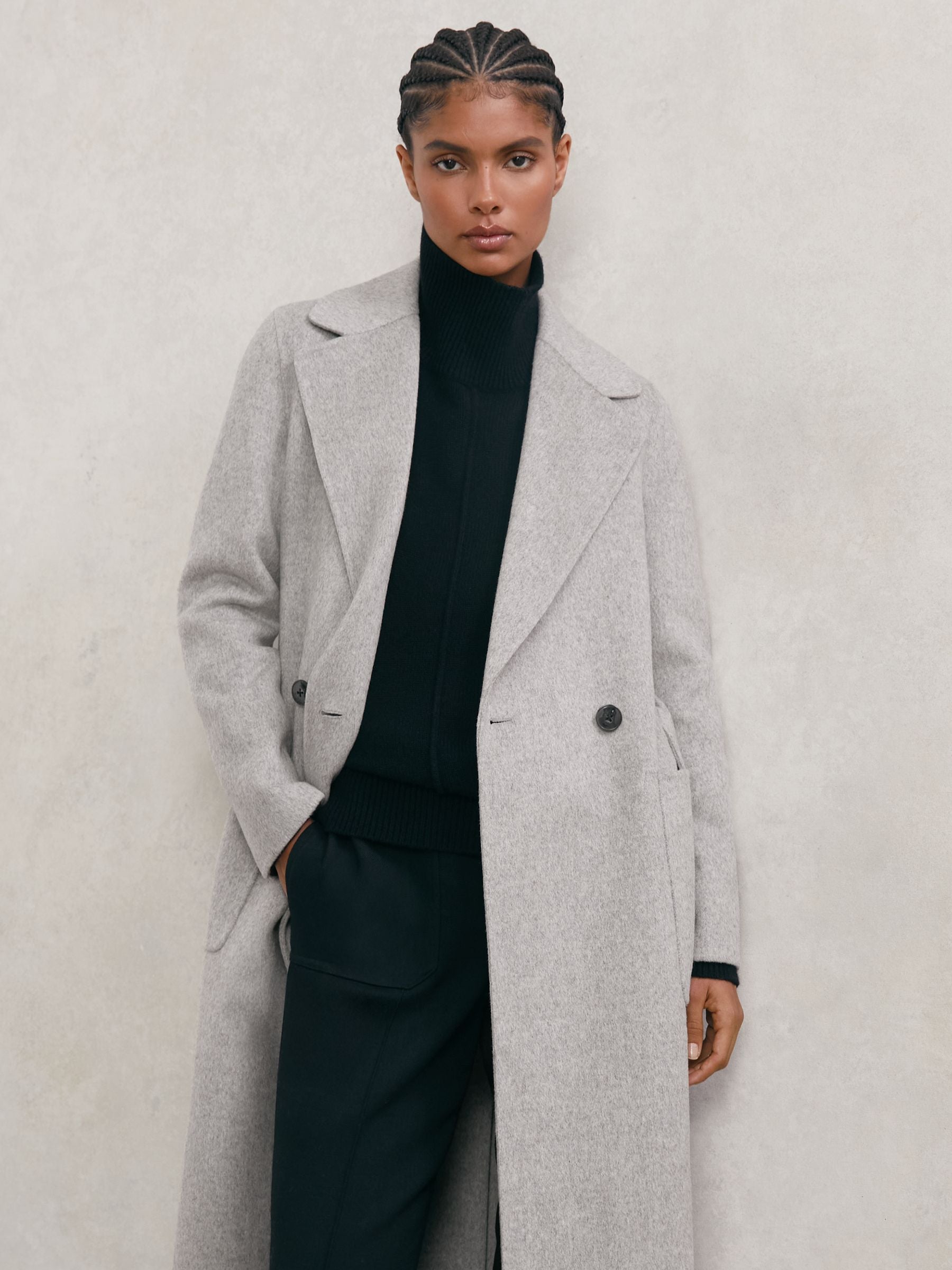 Lucia Wool-Blend Double-Breasted Blindseam Coat in Grey