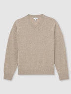 Jenny Wool-Cashmere V-Neck Jumper in Taupe
