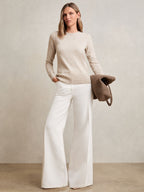 Anya Wool-Blend Open-Stitch Jumper in Oatmeal